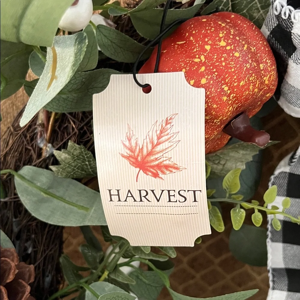 Festive Autumn Wreath with Pumpkins and Pinecones